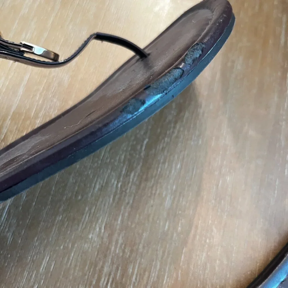 Coach Cassidy Iridescent Oxblood Pearl Leather Sandals - Picture 7 of 12
